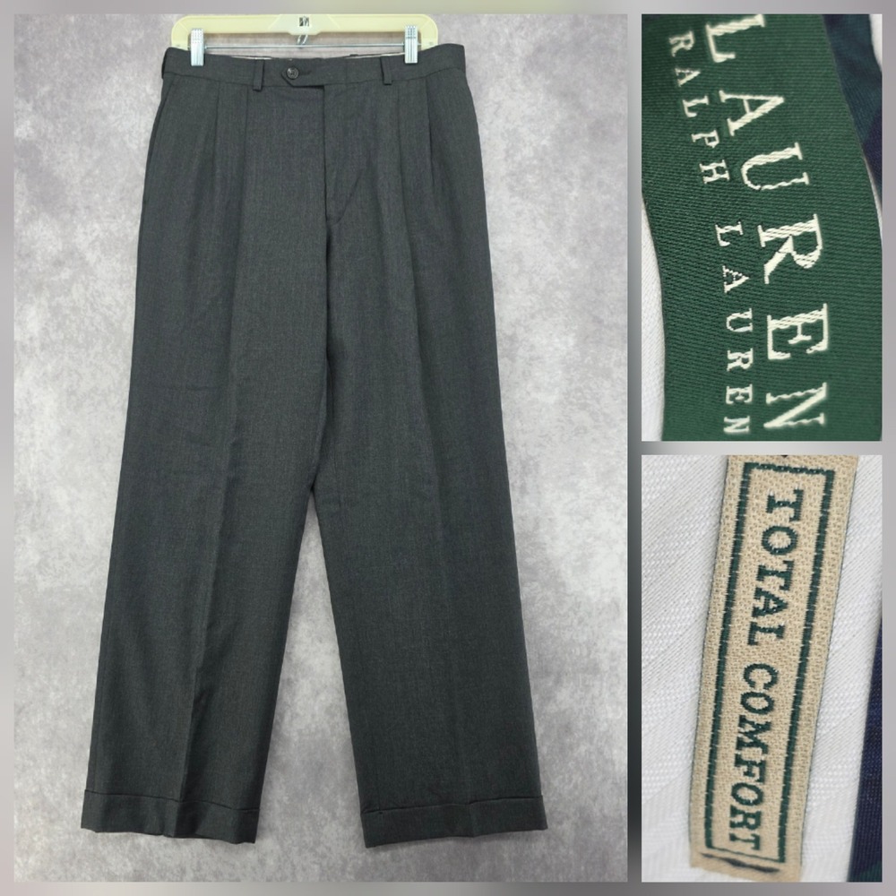 Lauren Ralph Lauren Pleated Cuffed Dress Pants Mens 33x30 Charcoal Gray